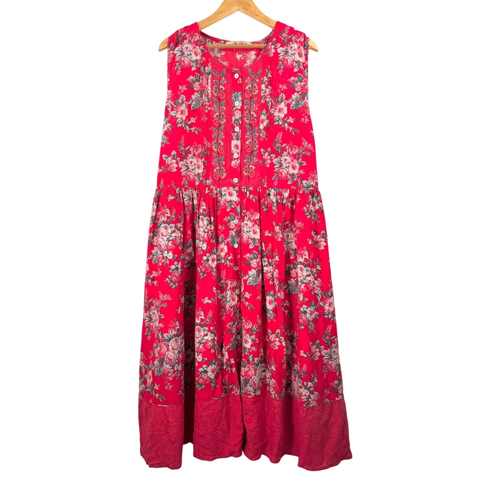April Cornell Rosemary Porch Prairie Dress sz 4X Red Floral Lace cottage core